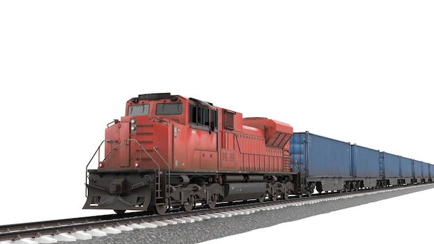 Tren de carga 3D rendering aislado sobre fondo blanco.