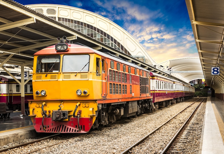 Foto tren clásico en la estación de tren