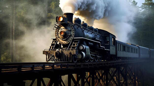 Foto tren de corriente en una locomotora antigua de ferrocarril