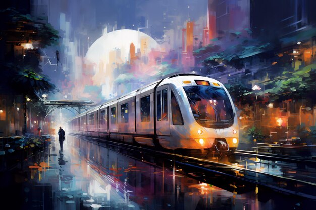 El tren eléctrico de alta velocidad del futuro Pintura al óleo al estilo del impresionismo