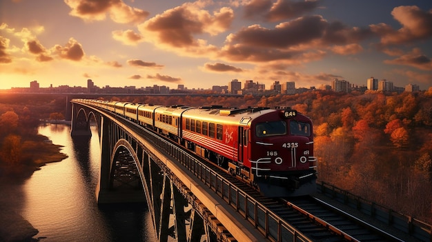 Tren eléctrico diésel en el puente de arco