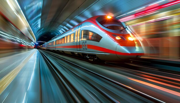 un tren está bajando por las vías en un túnel