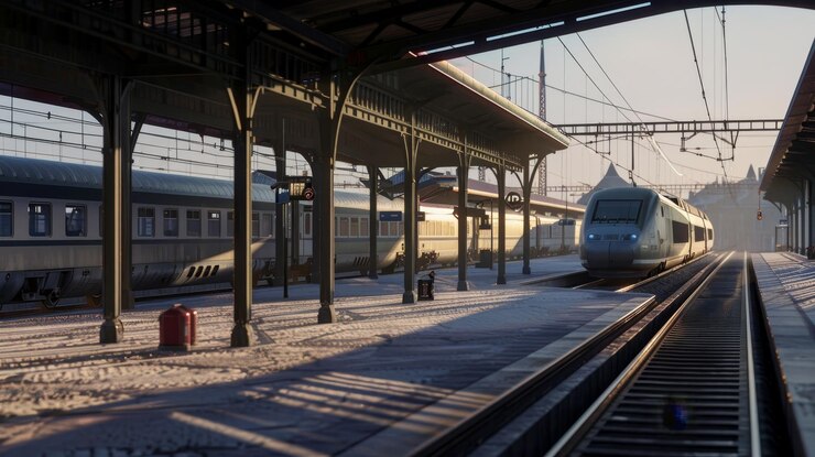 un tren está en una estación con un letrero que dice tren