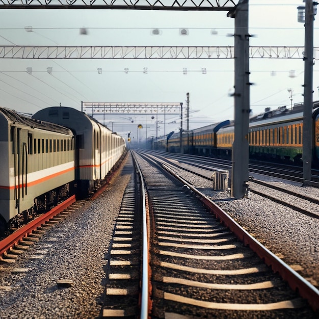 un tren está en las vías y el tren va a la izquierda