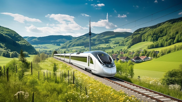 Foto tren expreso interurbano en la selva negra alemana el tren de alta velocidad ice de alemania se acerca