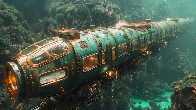 Foto tren flotante en el agua