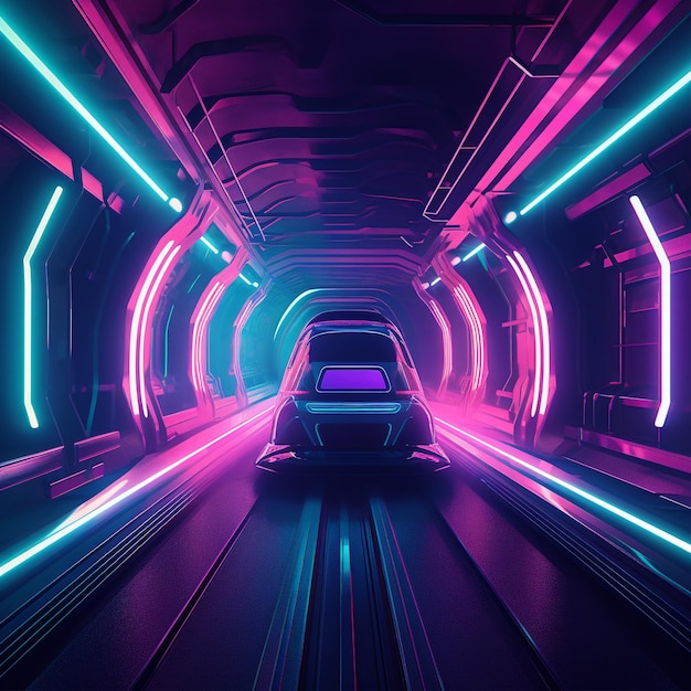 Tren futurista en túnel NeonLit