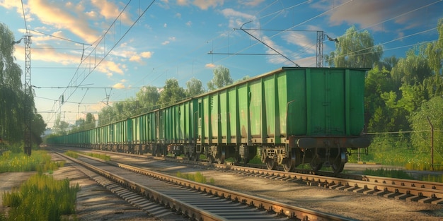 Foto tren de mercancías en rieles ia generativa