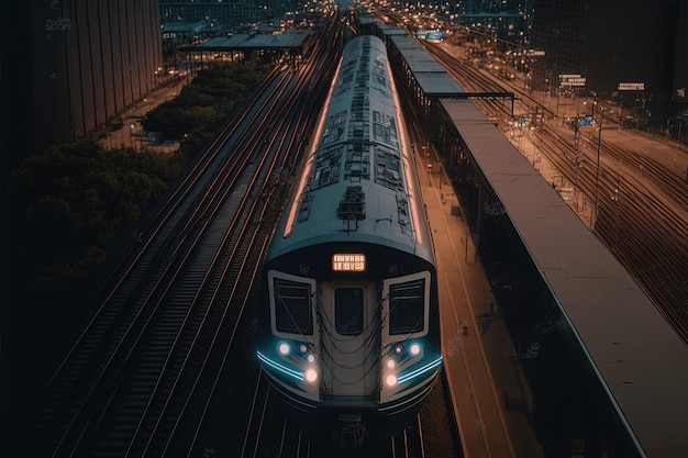 Tren de metro en raiss en una gran ciudad Generativo Ai