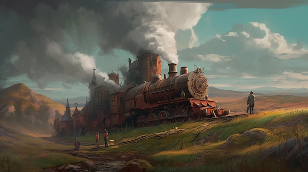 Un tren en las montañas del que sale humo.
