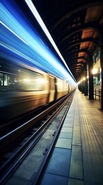 Un tren en movimiento en una estación de tren.