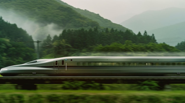 Foto un tren con el número 7 en el lado se mueve a través del bosque