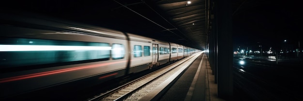 Un tren pasa por un túnel con las luces encendidas.