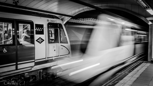 Foto el tren en la plataforma de la estación de tren