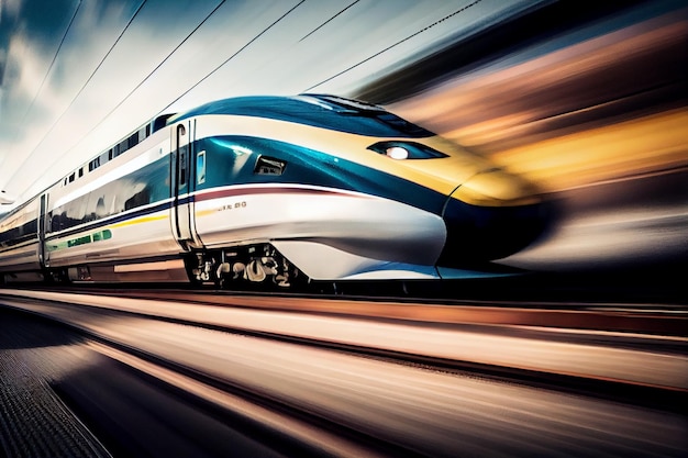 Foto tren rápido en movimiento blurgenerative ai