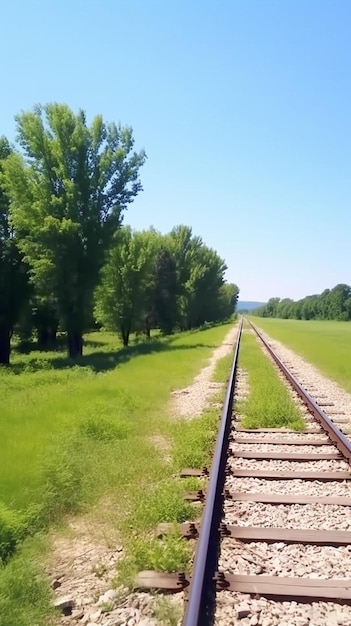 Foto tren rápido en la vía del ferrocarril en un día soleado