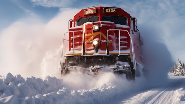 Un tren rojo con los números cx63 en el frente.