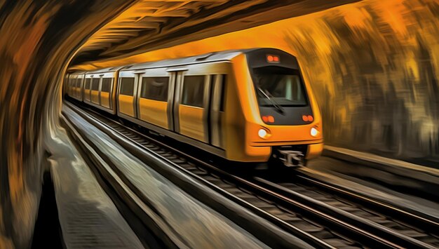 Un tren a toda velocidad a través de un túnel con movimiento IA generativa