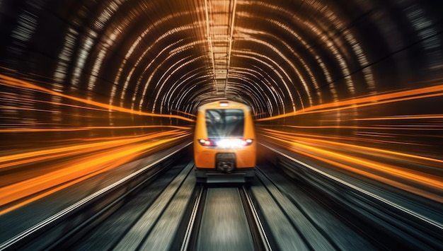 Un tren a toda velocidad a través de un túnel con movimiento IA generativa