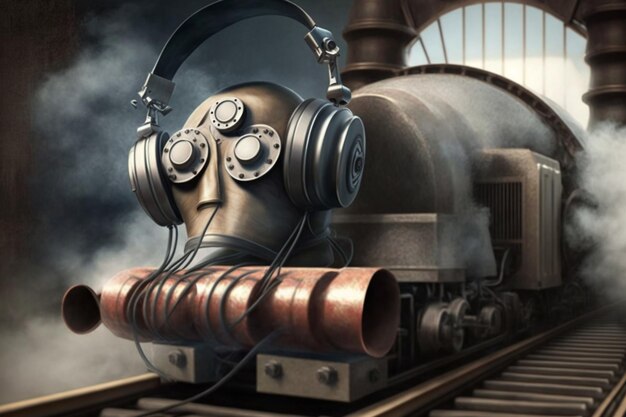 Un tren de vapor con auriculares