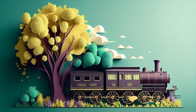 Foto tren de vapor en el fondo de primavera ia generativa