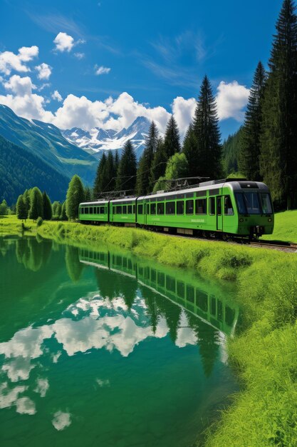 El tren verde que pasa por los Alpes suizos