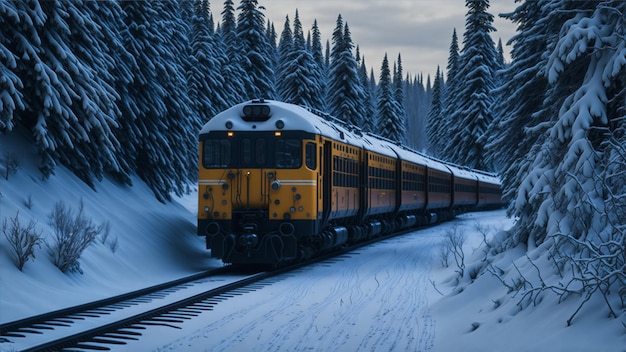 Tren en vía en invierno