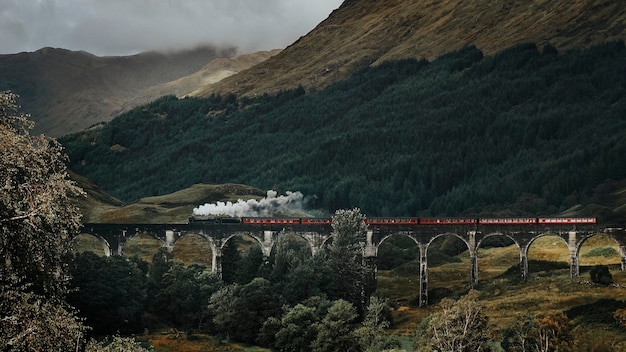 Foto tren en el viaducto de glenfinnan, escocia