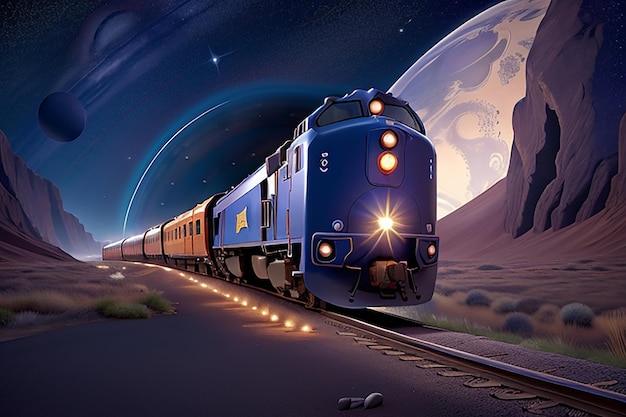 Tren viajando por el espacio