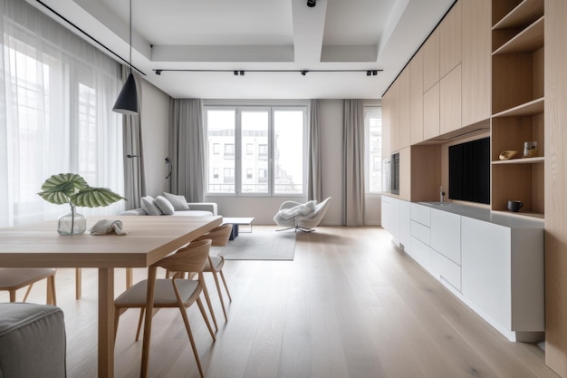 Trendige und minimalistische Wohnung ohne Unordnung oder Ablenkungen, geschaffen mit generativer KI