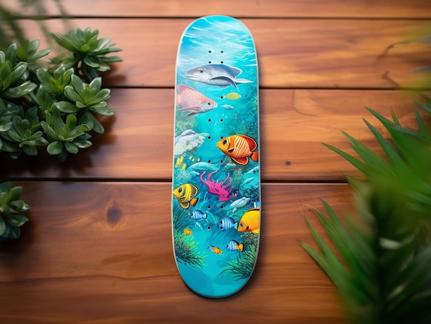 Trendiges Skateboard-Deck-Mockup für Sport und Lifestyle, KI generiert