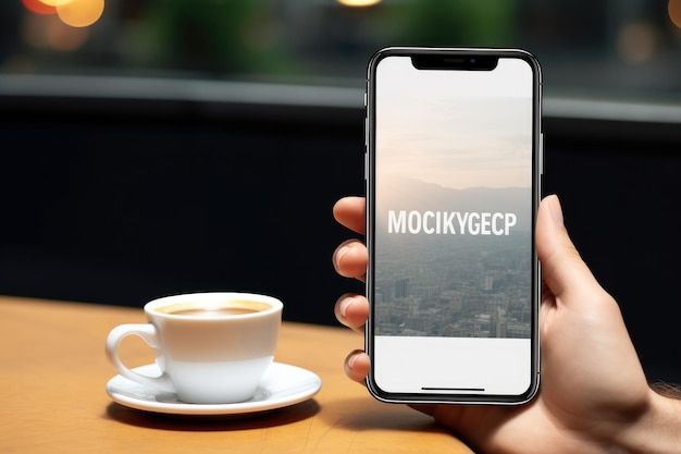 Foto trendiges smartphone-mockup in einem stilvollen café