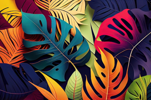 Foto trendloses muster mit farbenfrohen tropischen blättern und pflanzen illustrationsdesign dschungeldruck