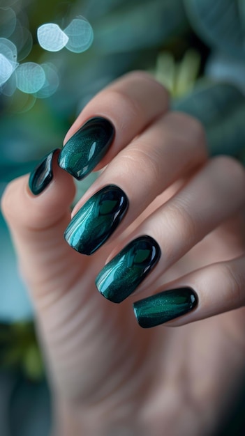 Trends Emerald Nail Art Belas unhas quadradas perfeitas para um look chique e elegante