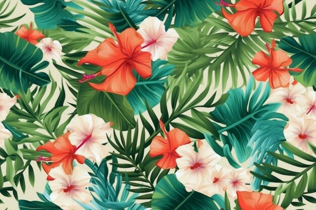 Trendy Tropical Seamless Pattern Ai generative