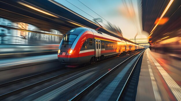 Los trenes modernos de alta velocidad se mueven a alta velocidad Movimiento borroso