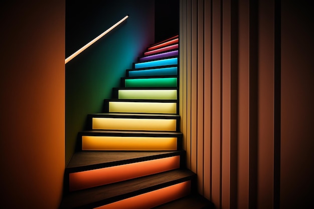 Treppe mit dekorativer LED-Lichtillustration Generative KI