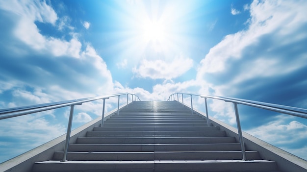 Treppe zum Himmel mit Sonnenstrahlen und Wolken Generative Ai