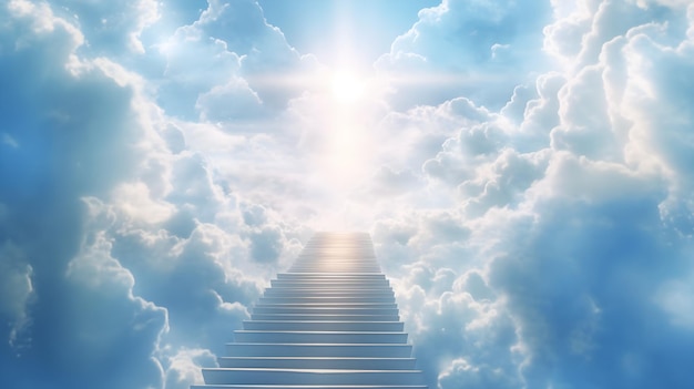 Treppe zum Himmel über der Wolke mit strahlendem Licht