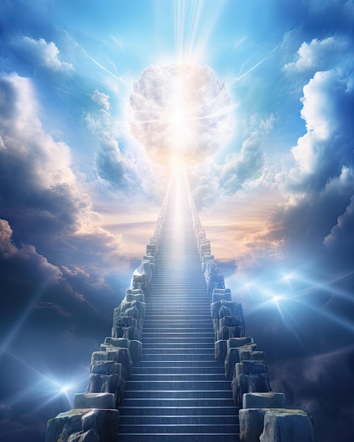 Treppen auf einer Wolke im Stil von Gottstrahlen