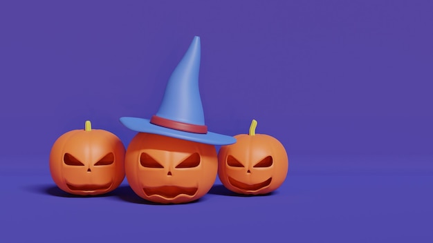Três abóboras para o Halloween. Ilustração 3D estilizada