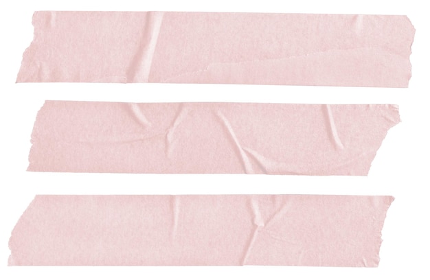 Foto três adesivos de fita pintora rosa em branco isolados em fundo branco modelo de modelo