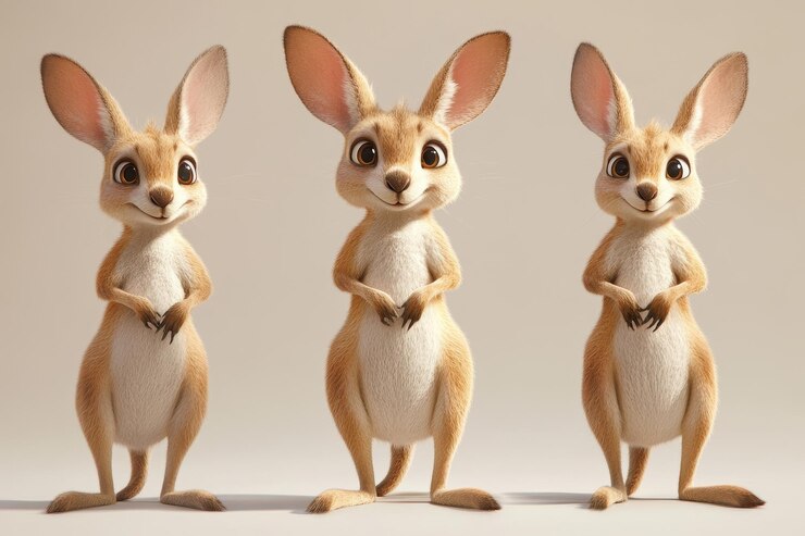 Foto tres adorables canguros de dibujos animados