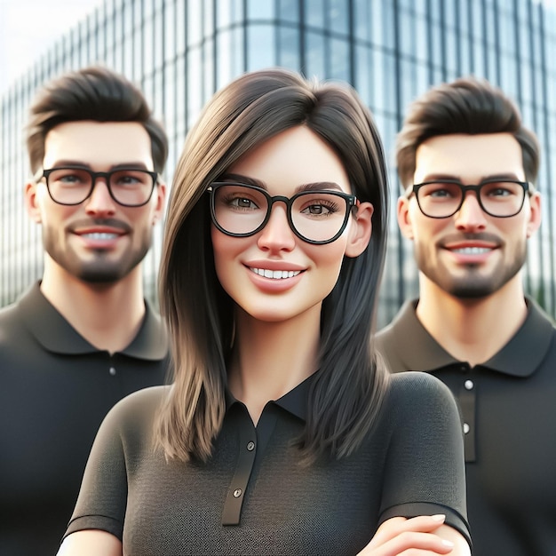 Foto tres amigos con lentes y vestidos de negro