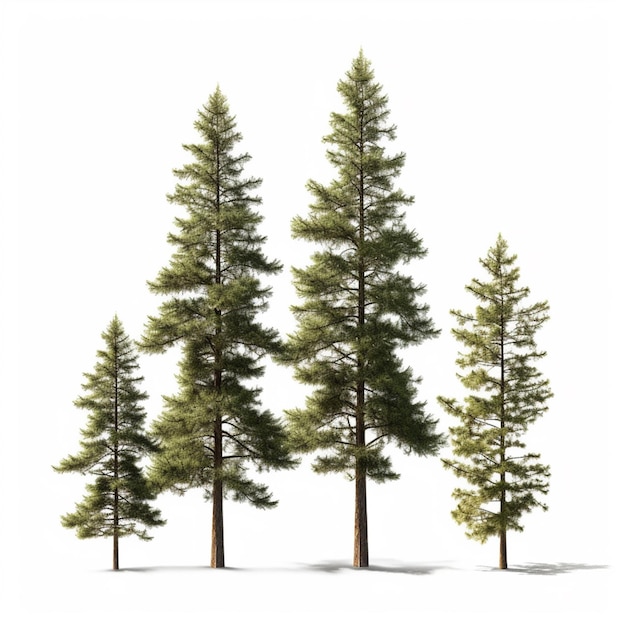 Três árvores são mostradas em fila em um fundo branco generativo ai