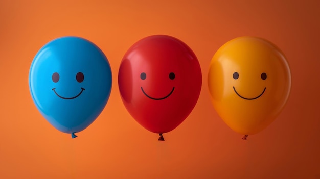 Três balões com rostos