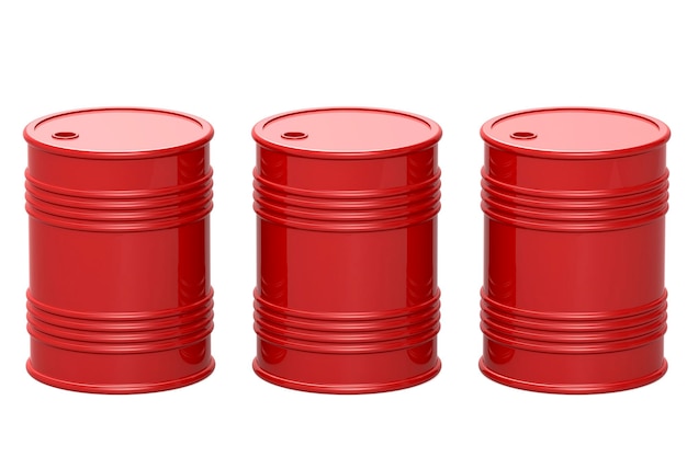 Três barris de petróleo vermelhos isolados em fundo branco
