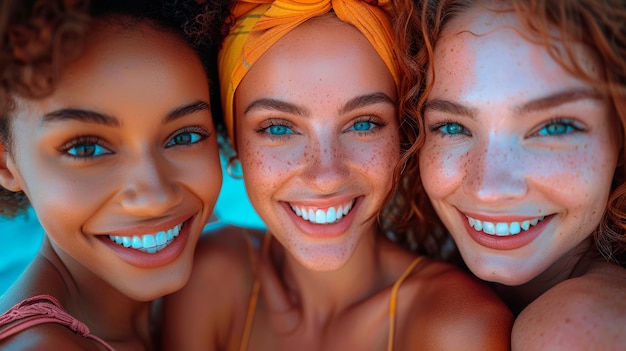 Foto três belas mulheres jovens posando para uma foto de ia generativa