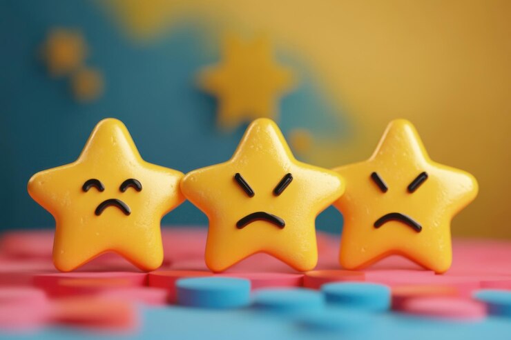 Tres bloques amarillos de colores simbolizan diferentes emociones feliz neutral y triste que representan la expresión emocional y la comunicación