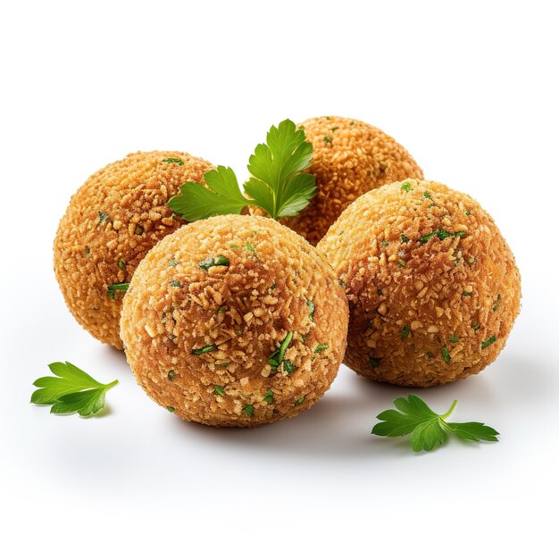 Tres bolas de falafel aisladas sobre un fondo blanco